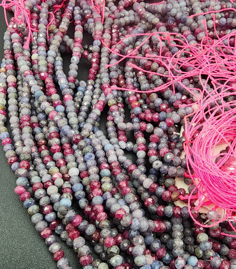 Faceted Ruby & Sapphire Beads Grade AAA Genuine Natural Semi-precious High Quality Gemstone Loose Beads 3x2mm, 15.5″ Full Strand PRP661#09