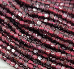 2.5×2.5mm Wine Red Garnet Cube Beads, Grade AAA Genuine Natural Cube Gemstone Beads, 15.5″ Full Strand PRP714