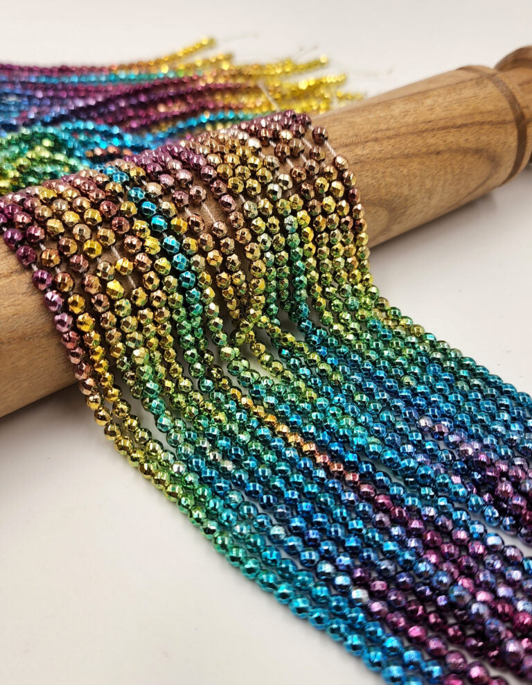 Rainbow Hematite Beads Grade AAA Natural Faceted Gemstone Round Loose Beads Bulk Lot Options Full Strand 15.5″ 4mm, PRP791