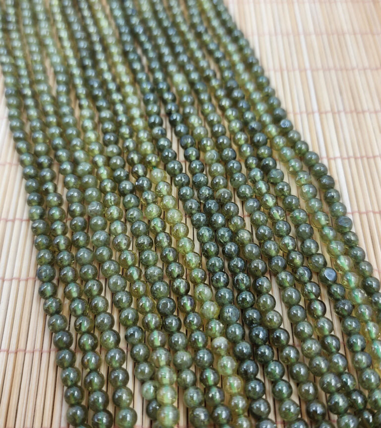 AAA Natural Green Garnet Gemstone Beads, 4mm Natural Round Shape Beads, Beautiful Green Beads, Great Quality Bead! 15.5″ Strand, PRP796