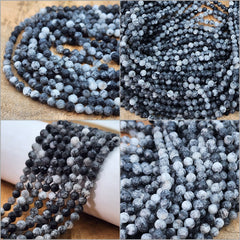 Black Tourmaline Rutilated Rutile Quartz Faceted Round Beads 5mm High Quality Black White Quartz Semi Precious Gemstone 15.5″ Strand, PRP836