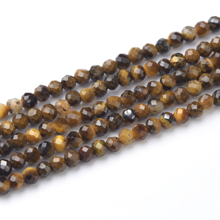 Faceted Tiger Eye Natural AAA Gemstone Round Bead 2mm PRP935