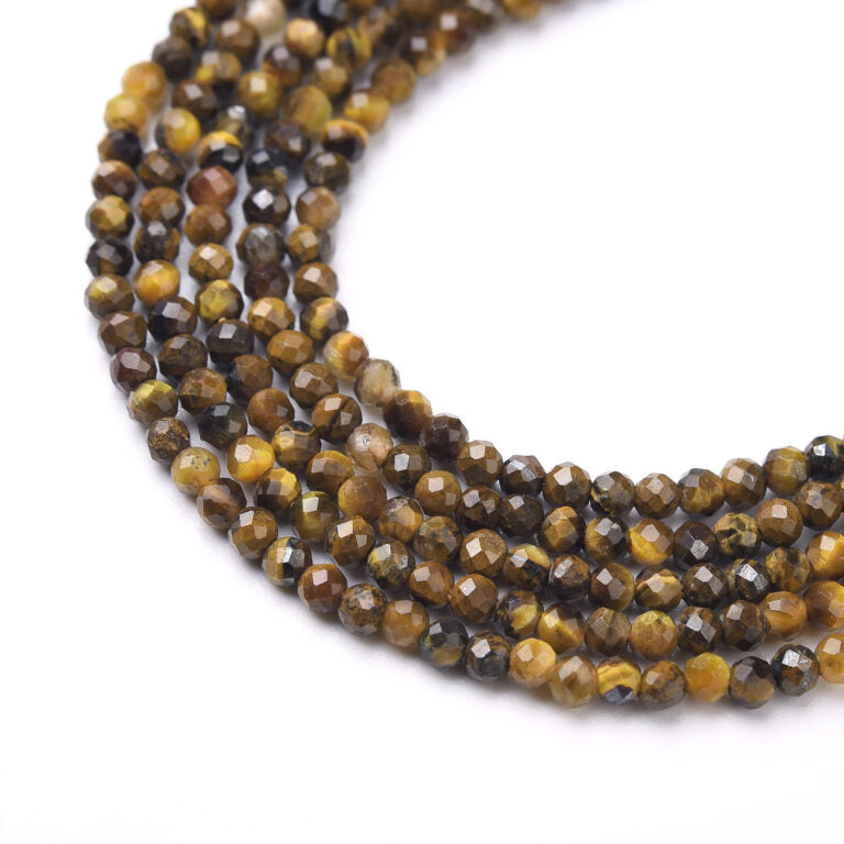 Faceted Tiger Eye Natural AAA Gemstone Round Bead 2mm PRP935