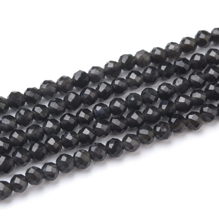 Faceted Silver Obsidian Natural Gemstone Round Beads PRP937