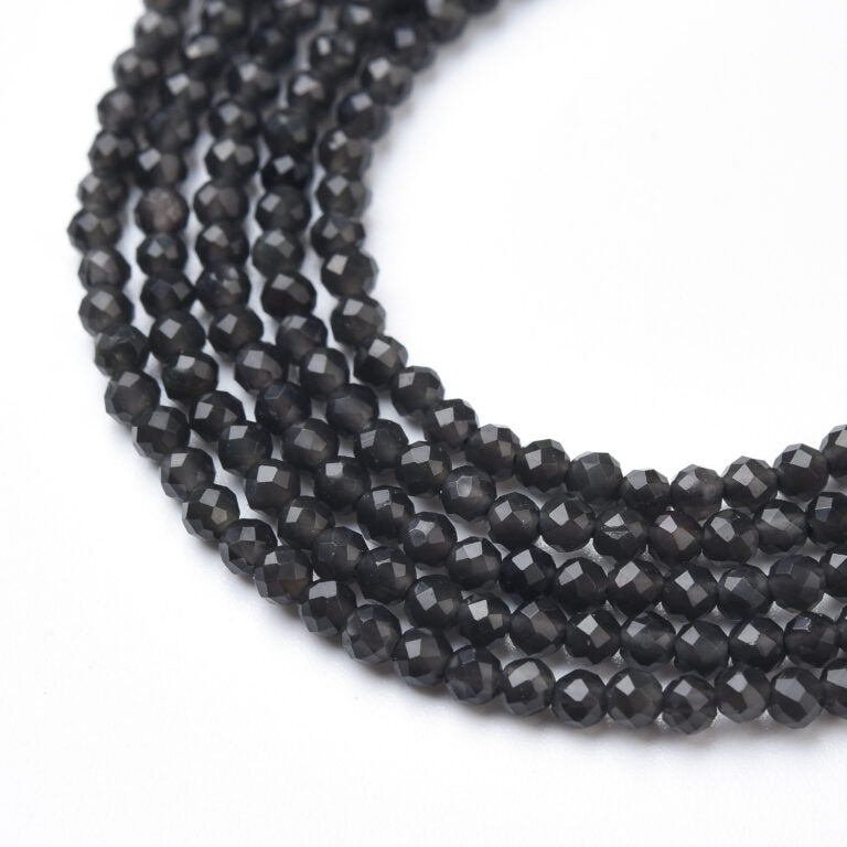 Faceted Silver Obsidian Natural Gemstone Round Beads PRP937