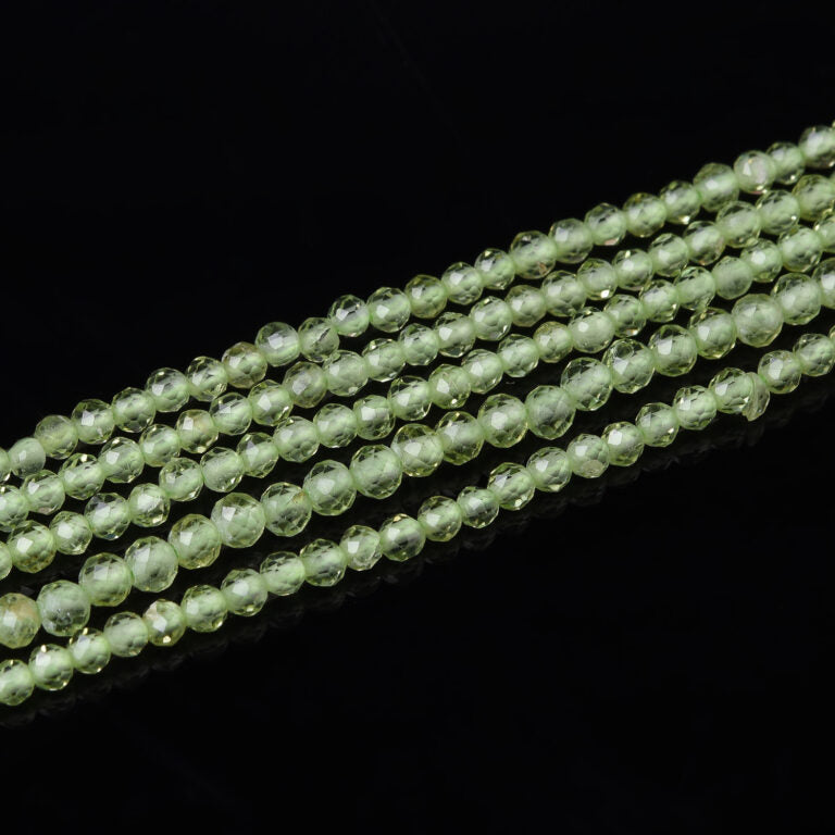 AAA Micro Faceted Natural Green Prehnite Round Beads PRP943