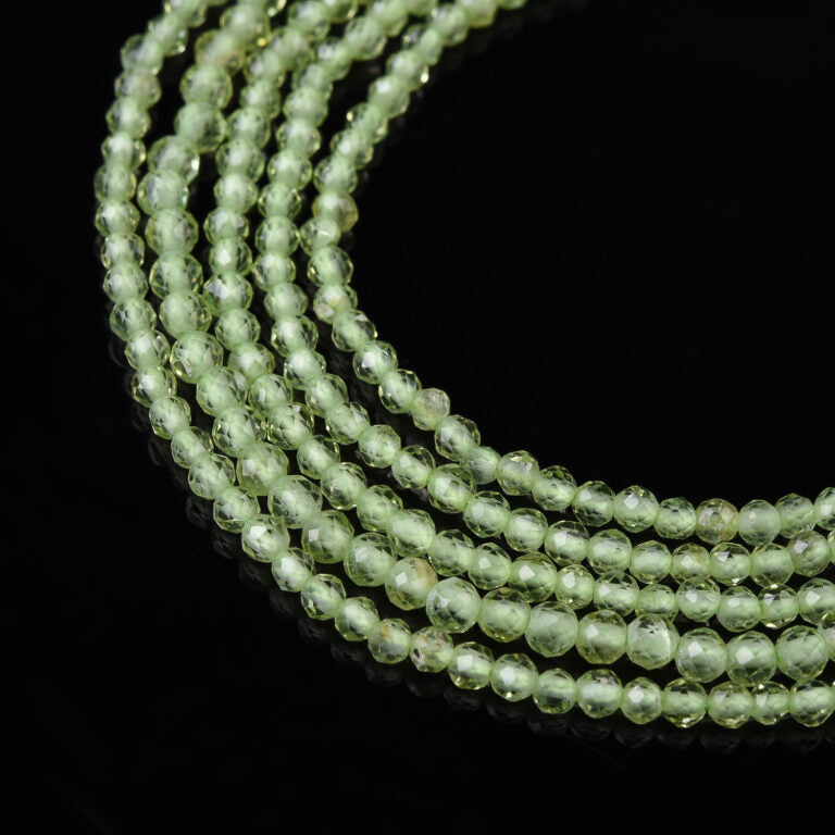 AAA Micro Faceted Natural Green Prehnite Round Beads PRP943