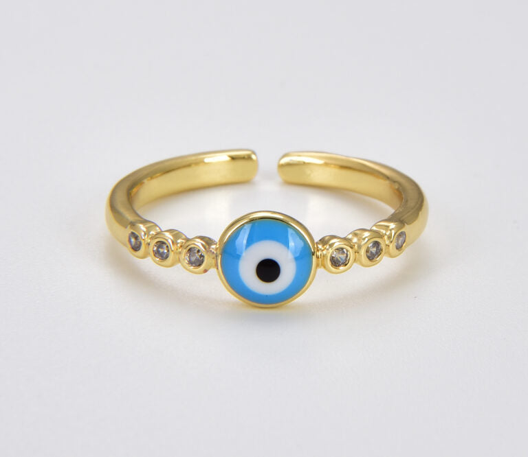 18K Gold Filled Turquoise Blue Evil Eye Ring, Gold Filled CZ Evil Eye Ring, Open Adjustable Ring, Stackable Ring, Turkish Eyes Ring, Protection Ring, RG158