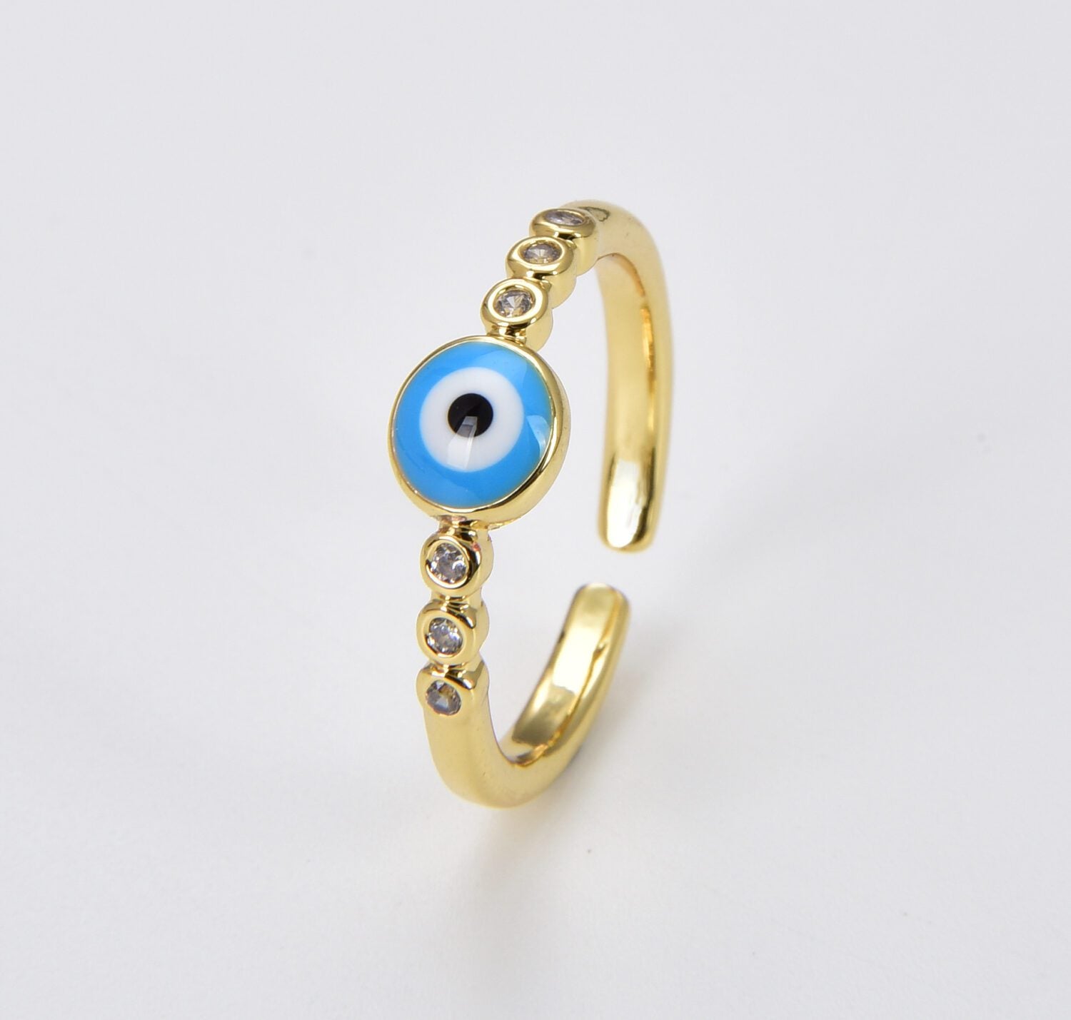 18K Gold Filled Turquoise Blue Evil Eye Ring, Gold Filled CZ Evil Eye Ring, Open Adjustable Ring, Stackable Ring, Turkish Eyes Ring, Protection Ring, RG158