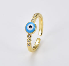 18K Gold Filled Turquoise Blue Evil Eye Ring, Gold Filled CZ Evil Eye Ring, Open Adjustable Ring, Stackable Ring, Turkish Eyes Ring, Protection Ring, RG158