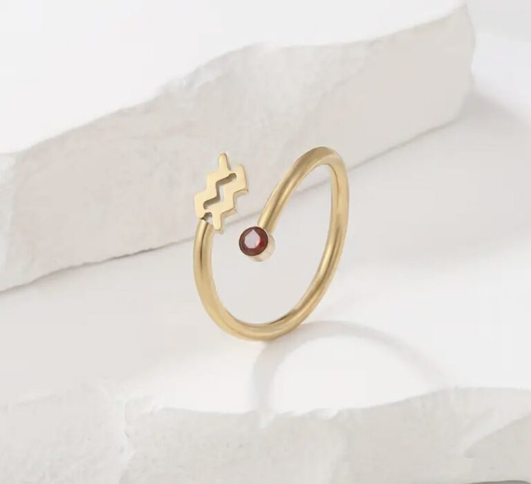 18K Gold Filled Dainty Zodiac Ring, Adjustable Minimalist Ring, Astrology Ring, Horoscope Ring, Gift for Her, RG196