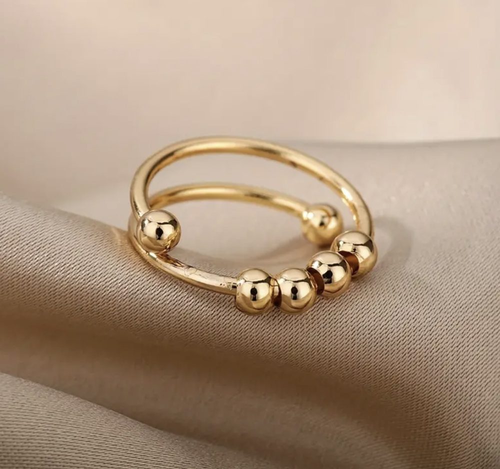 18K Gold Filled Spinning Beads Adjustable Ring, Anxiety Ring, Simple Ring, Minimalist Jewelry, Gift for Her, Valentine Gift, RG199