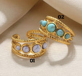 18K Gold Filled Stainless Steel Turquoise Decor Cuff Ring, RG201