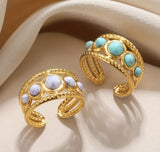 18K Gold Filled Stainless Steel Turquoise Decor Cuff Ring, RG201