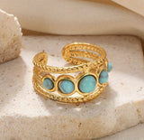 18K Gold Filled Stainless Steel Turquoise Decor Cuff Ring, RG201