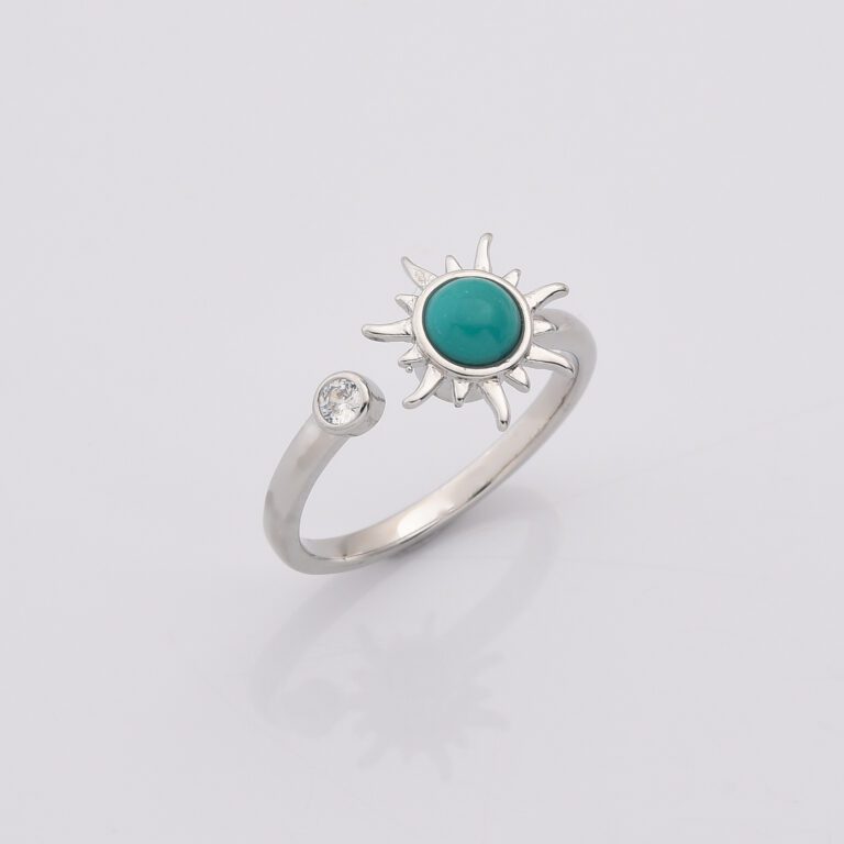 18K Gold Filled Dainty Open Adjustable Turquoise Sun Ring, Rotation Spinning Sun Ring, Stacking Ring, Minimalist Ring, Gift for Her, RG215