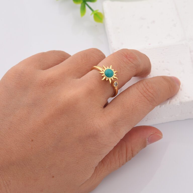 18K Gold Filled Dainty Open Adjustable Turquoise Sun Ring, Rotation Spinning Sun Ring, Stacking Ring, Minimalist Ring, Gift for Her, RG215