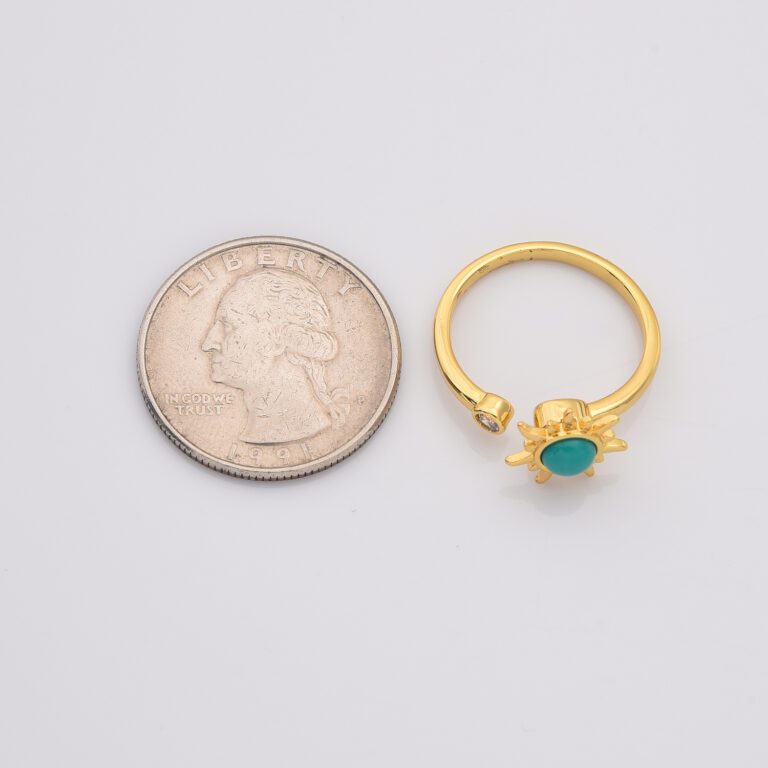 18K Gold Filled Dainty Open Adjustable Turquoise Sun Ring, Rotation Spinning Sun Ring, Stacking Ring, Minimalist Ring, Gift for Her, RG215