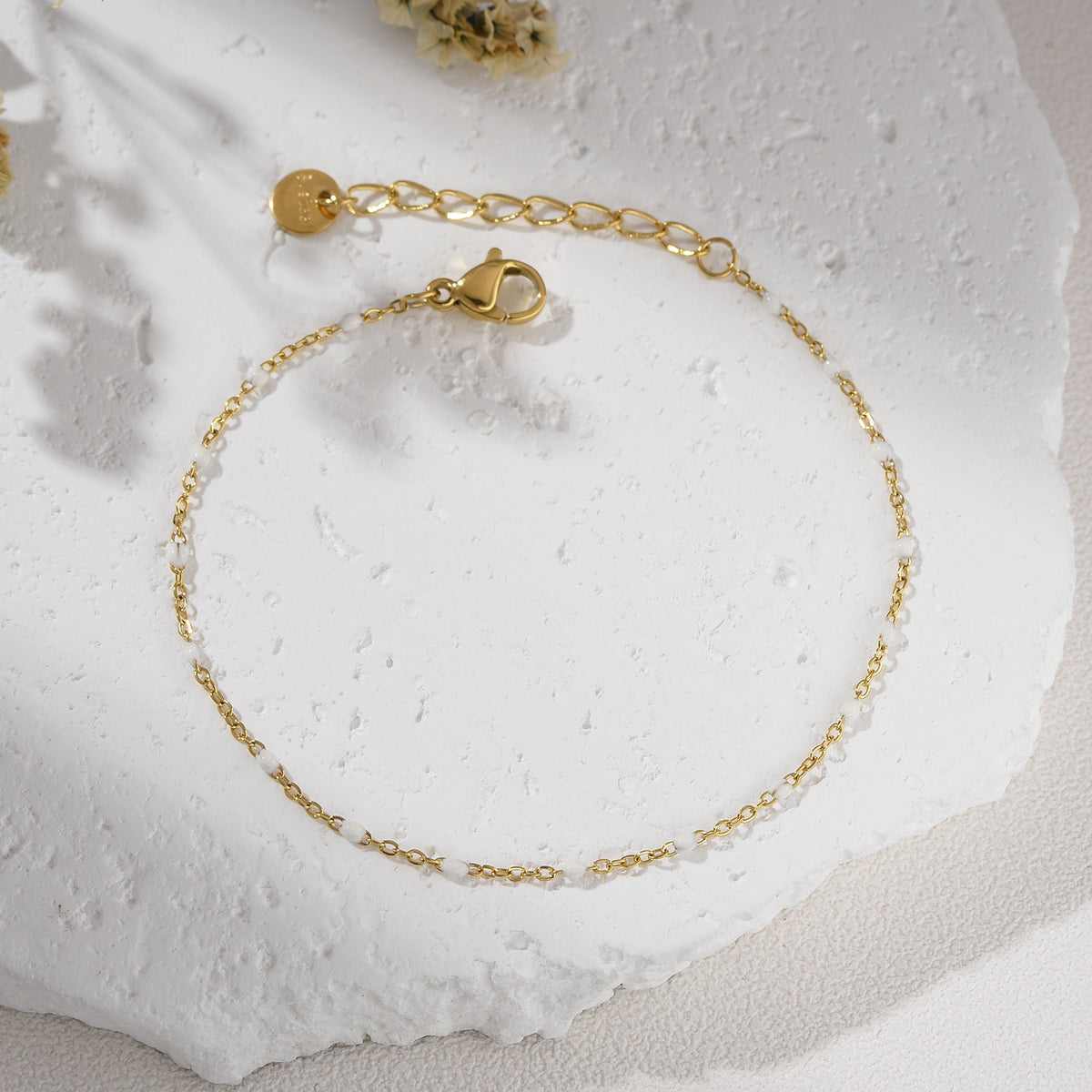 Gold Filled Pink Beaded Bracelet, Adjustable Dainty Chain, Minimalist Stainless Steel Jewelry for Women, Simple Stackable Gift, SBR042