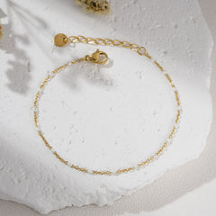 Gold Filled Pink Beaded Bracelet, Adjustable Dainty Chain, Minimalist Stainless Steel Jewelry for Women, Simple Stackable Gift, SBR042