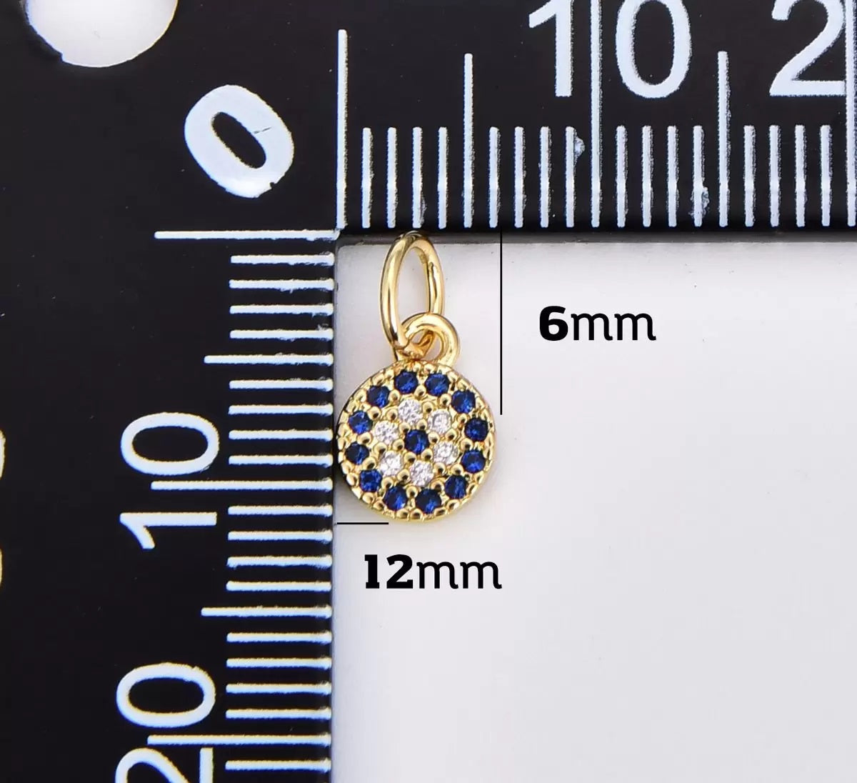 14K Gold Filled, Round Evil Eye Charm Pendant CZ Micro Pave, Evil Eye Charm, Evil Eye Jewelry, Evil Eye Pendant, Cubic Zirconia, 6mm, CP875