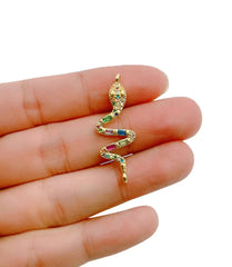 14K Gold Filled Dainty Colorful Micro Pave Snake Charm, Cubic Snake Charm, Serpent Charm, Animal Charm for Necklace Bracelet Component, CP1284