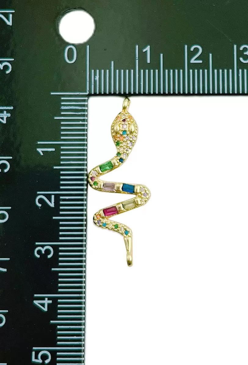 14K Gold Filled Dainty Colorful Micro Pave Snake Charm, Cubic Snake Charm, Serpent Charm, Animal Charm for Necklace Bracelet Component, CP1284