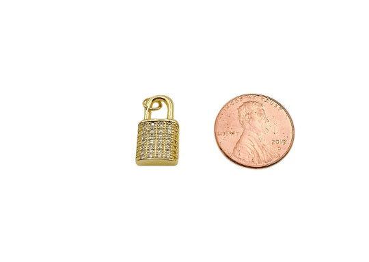 14K Gold Filled Micro Pave Padlock and Heart Lock Charm Pendant, CP1288