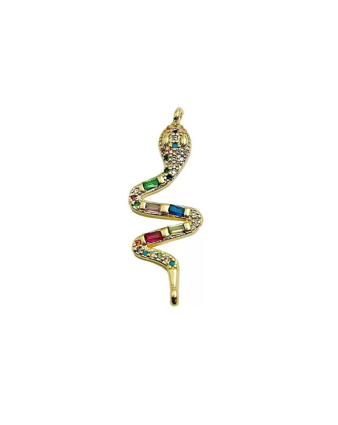 14K Gold Filled Dainty Colorful Micro Pave Snake Charm, Cubic Snake Charm, Serpent Charm, Animal Charm for Necklace Bracelet Component, CP1284