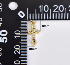 24K Gold Filled Cross Charm Pendant CZ Micro Pave, Rainbow CZ Cross Pendant, Cross Charms Bulk, Cross Necklace, Religious Charm, 10mm, CP925