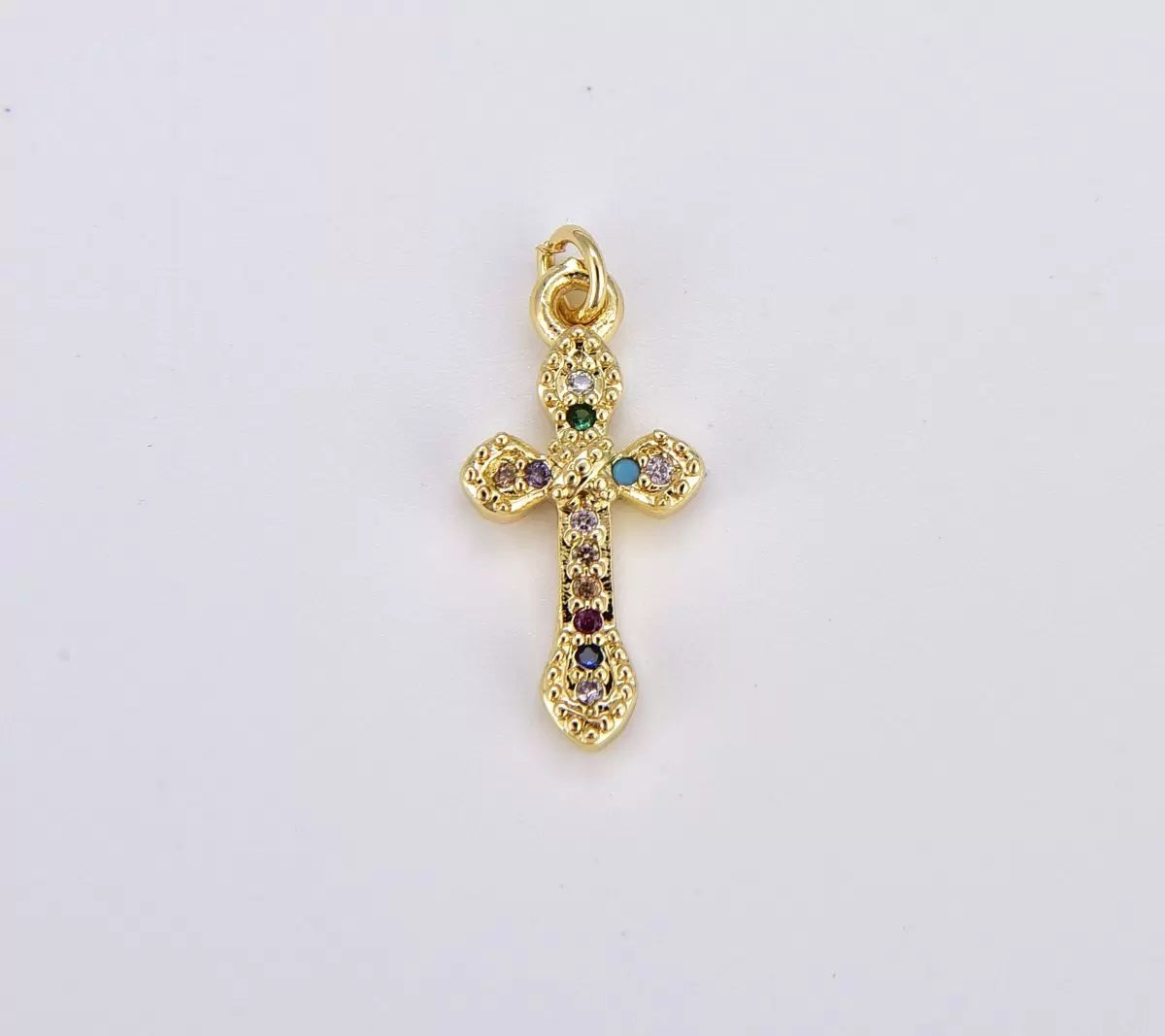 24K Gold Filled Cross Charm Pendant CZ Micro Pave, Rainbow CZ Cross Pendant, Cross Charms Bulk, Cross Necklace, Religious Charm, 10mm, CP925