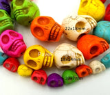 Skull Beads Howlite Gemstones, Turquoise Skull Beads, Halloween Skull Beads Howlite Dyed Stone Beads Carved Stone Skull 15.5", ORG036