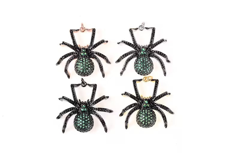 22K Gold Filled Emerald CZ Spider Tarantula Charm, Cubic Zirconia Micro Pave Spider Charm, Necklace Pave Pendant, Insect Jewelry, 34x33mm, CP192