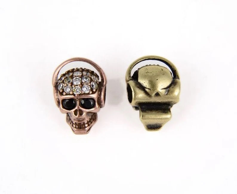 Cubic Zirconia Micro Pave Skull Head Beads Spacer, Antique Tone CZ Skull Bead, DIY, Jewelry Making, 17x12mm, BD677