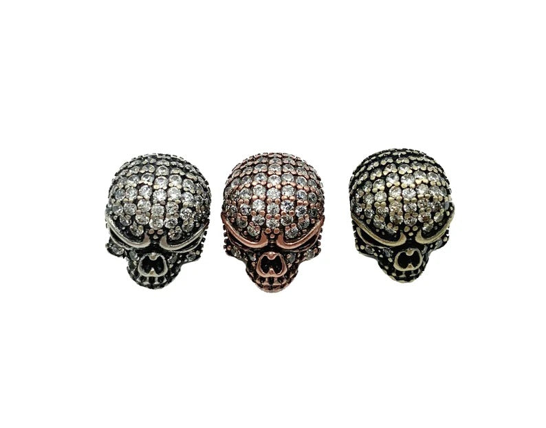 24K Gold Filled Antique Style SKULL Bead, CZ Micro Pave Skull Bead, Antique Gold Skull Spacer Bead, Antique Style Skull Jewelry,Men's Bracelet, 10x14mm|BD819