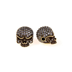 24K Gold Filled Antique Style SKULL Bead, CZ Micro Pave Skull Bead, Antique Gold Skull Spacer Bead, Antique Style Skull Jewelry,Men's Bracelet, 10x14mm|BD819