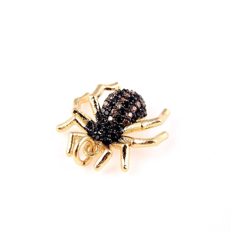 18K Gold Filled Spider Charm, CZ Micro Pave Inspired Insect Charm, Bug Charm, Cubic Zirconia Pave Pendant Gold/White Gold/Black, CP291