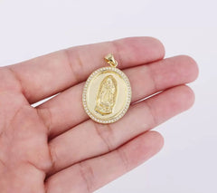 24K Gold Filled Virgin Mary Pendant Necklace Micro Pave Virgen de Guadalupe Medallion Pendant for Necklace Religious Jewelry Supply, CP877