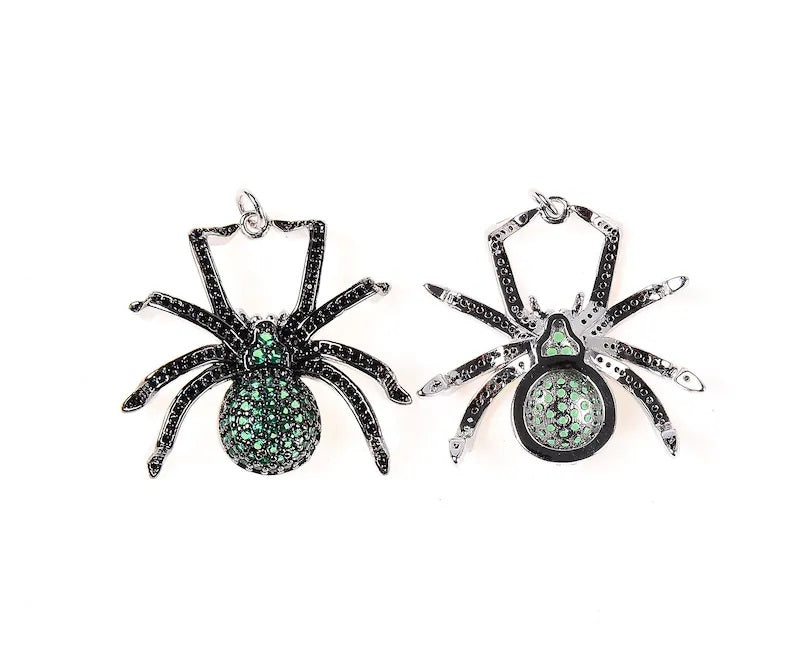 22K Gold Filled Emerald CZ Spider Tarantula Charm, Cubic Zirconia Micro Pave Spider Charm, Necklace Pave Pendant, Insect Jewelry, 34x33mm, CP192