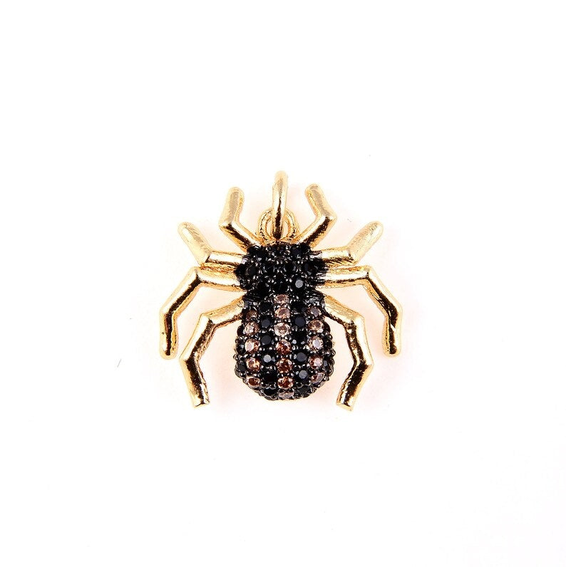 18K Gold Filled Spider Charm, CZ Micro Pave Inspired Insect Charm, Bug Charm, Cubic Zirconia Pave Pendant Gold/White Gold/Black, CP291