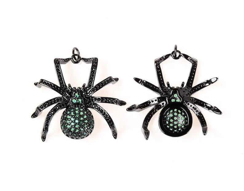 22K Gold Filled Emerald CZ Spider Tarantula Charm, Cubic Zirconia Micro Pave Spider Charm, Necklace Pave Pendant, Insect Jewelry, 34x33mm, CP192