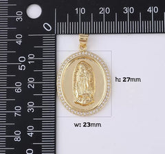 24K Gold Filled Virgin Mary Pendant Necklace Micro Pave Virgen de Guadalupe Medallion Pendant for Necklace Religious Jewelry Supply, CP877