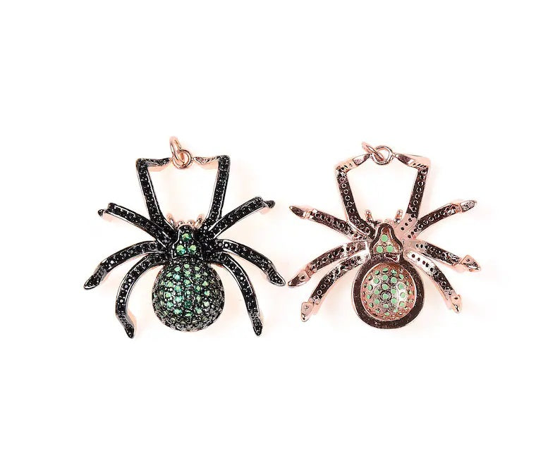 22K Gold Filled Emerald CZ Spider Tarantula Charm, Cubic Zirconia Micro Pave Spider Charm, Necklace Pave Pendant, Insect Jewelry, 34x33mm, CP192