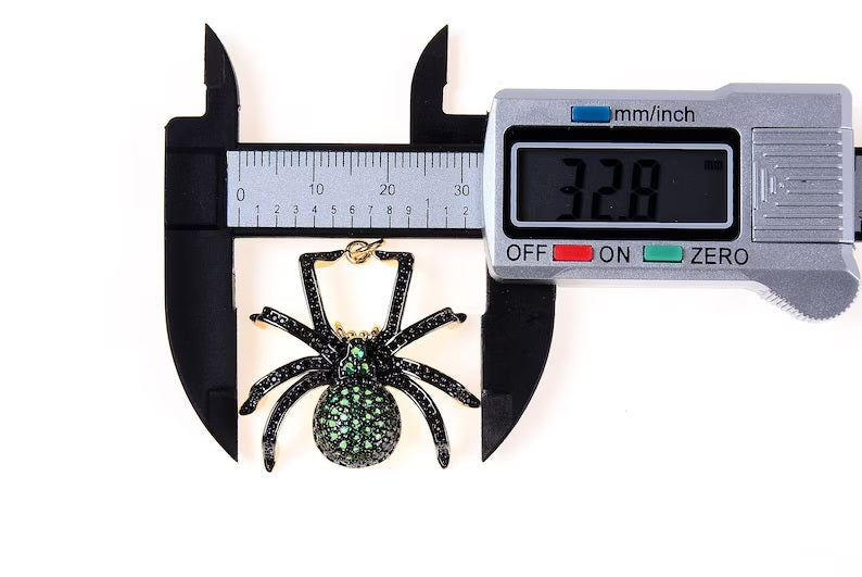 22K Gold Filled Emerald CZ Spider Tarantula Charm, Cubic Zirconia Micro Pave Spider Charm, Necklace Pave Pendant, Insect Jewelry, 34x33mm, CP192