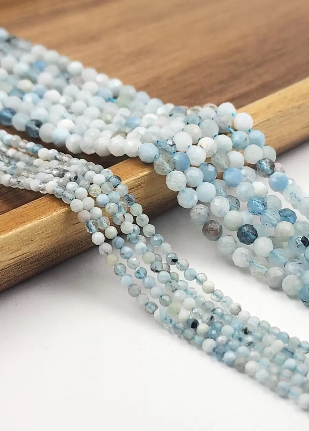 Sparkling Beauty Genuine Aquamarine Gemstone Beads with Laser Diamond Cut – High Quality Micro Faceted Round Beads, 3.5mm Size on a 15.5″ Strand – PRP576