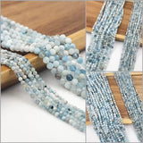 Sparkling Beauty Genuine Aquamarine Gemstone Beads with Laser Diamond Cut – High Quality Micro Faceted Round Beads, 3.5mm Size on a 15.5″ Strand – PRP576