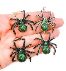 22K Gold Filled Emerald CZ Spider Tarantula Charm, Cubic Zirconia Micro Pave Spider Charm, Necklace Pave Pendant, Insect Jewelry, 34x33mm, CP192