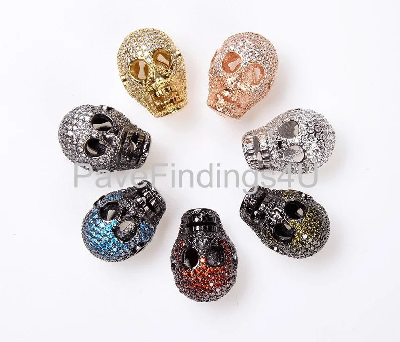 24K Gold Filled SKULL Bead, Micro Pave CZ Skull with Jet, Amethyst, Fire Opal, CZ beads, Black Rhodium Skull Bead, Halloween charm, 16X12MM, BD656