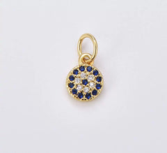 14K Gold Filled, Round Evil Eye Charm Pendant CZ Micro Pave, Evil Eye Charm, Evil Eye Jewelry, Evil Eye Pendant, Cubic Zirconia, 6mm, CP875