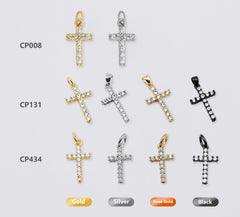 22K Gold Filled Cross Charm Pendant Cubic Zirconia Micro Pave Small Cross Charm Cross Pendant Cross Necklace Tiny Cross Cubic Zirconia CP-Batch-45